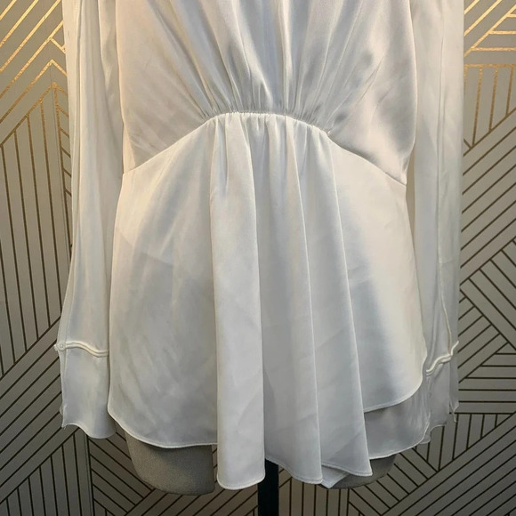 3.1 Phillip Lim Blouse Long Sleeve Empire Waist Satin‎ White Size 4 *Stained - Picture 3 of 12
